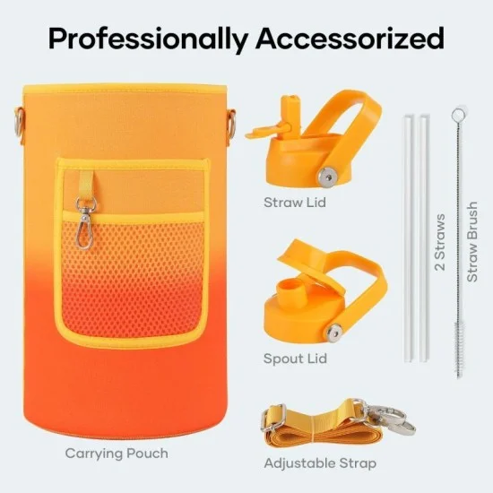 Buzio Duet Series Gallon Bottle with 2 Lids and Sleeve 3.8L - Yellow Orange